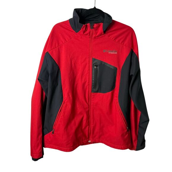 Columbia Titanium Men’s XL Red Black Softshell Jacket Outdoor Hiking Interchange - Picture 2 of 11